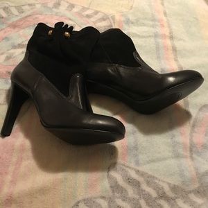 Tory Burch Black Leather and Suede Mid-Calf Boots